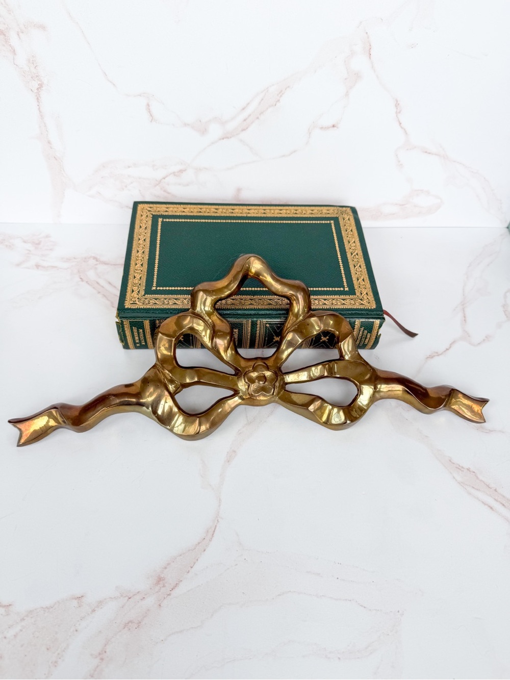 Vintage Large 14.5” Brass Ribbon and Bow Motif Wall Hanging Decor